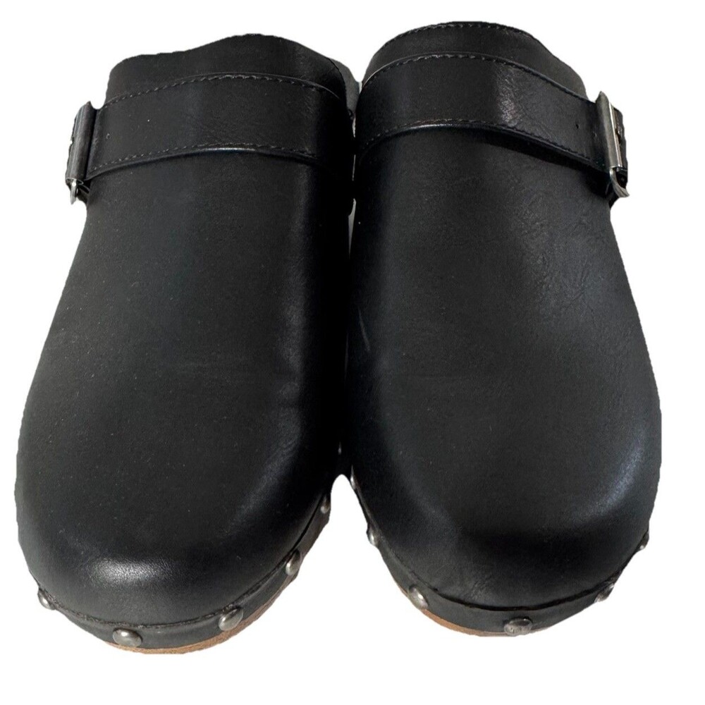* MIA Mules Womens Size 10 Black Shoes Lightweight Casual Clogs Faux Wood Soles - Picture 2 of 8